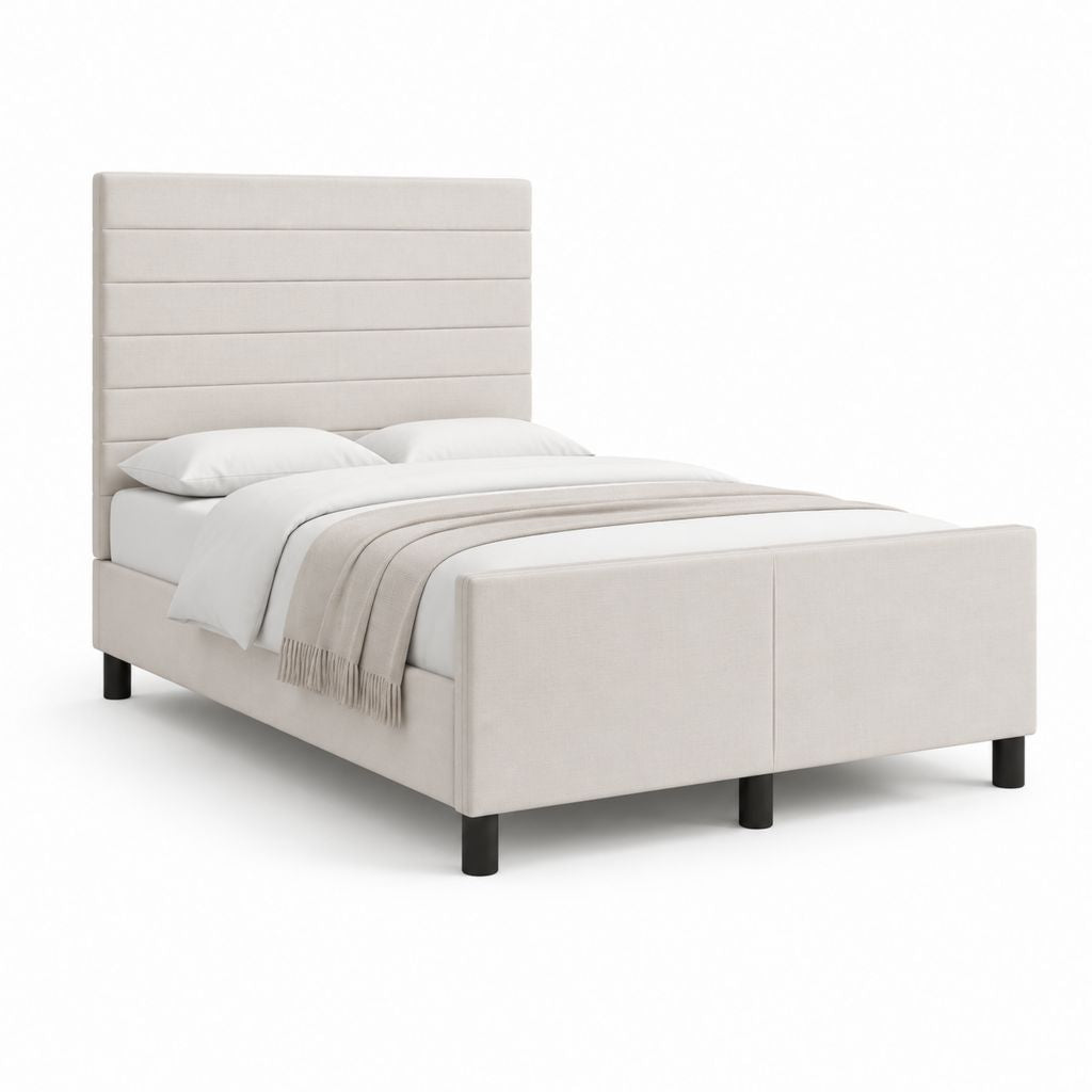 Letto matrimoniale imbottito beige in poliestere 160 x 200 cm con testiera alta