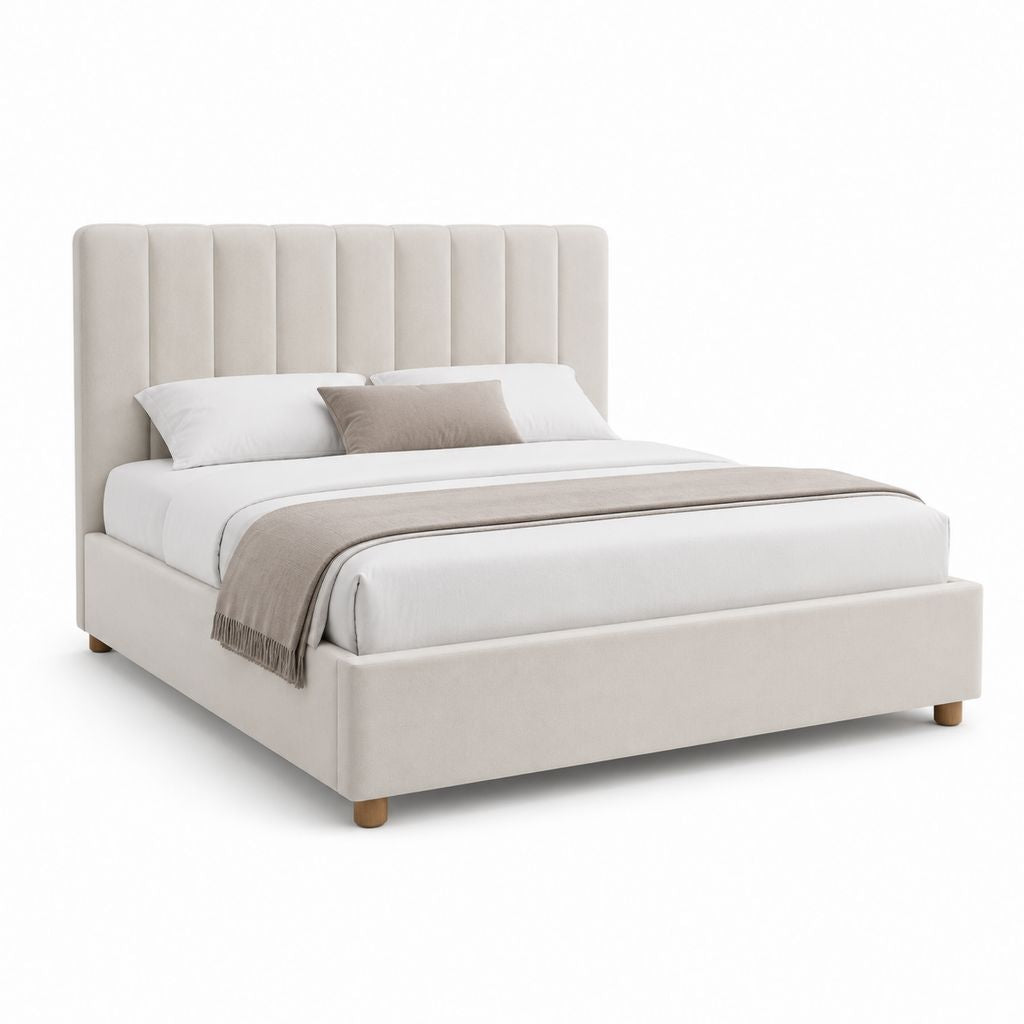 Letto matrimoniale imbottito beige in poliestere 160 x 200 cm