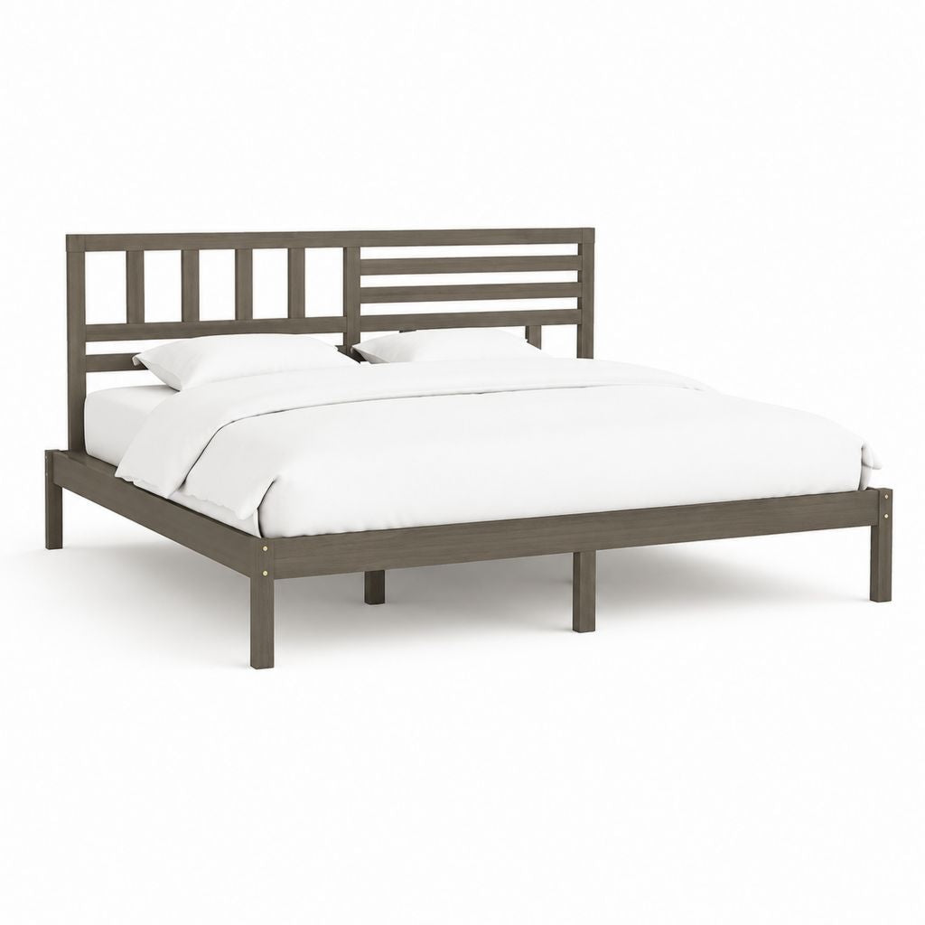 Struttura letto matrimoniale grigio scuro in legno massello rettangolare per materasso 160 x 200 cm