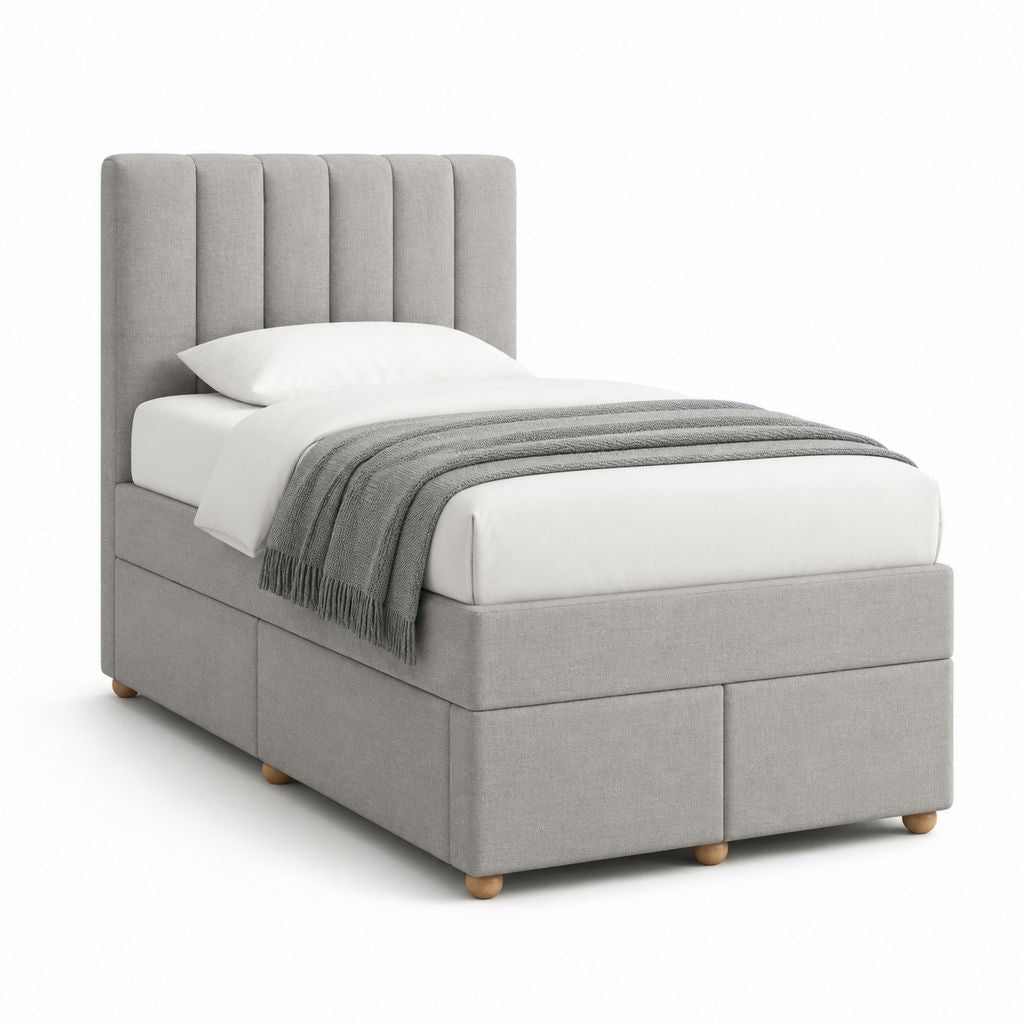 Letto singolo imbottito grigio in poliestere con testiera alta 90 x 190 cm