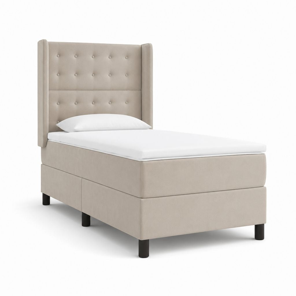 Letto singolo con cassetti beige in poliestere 90 x 200 cm