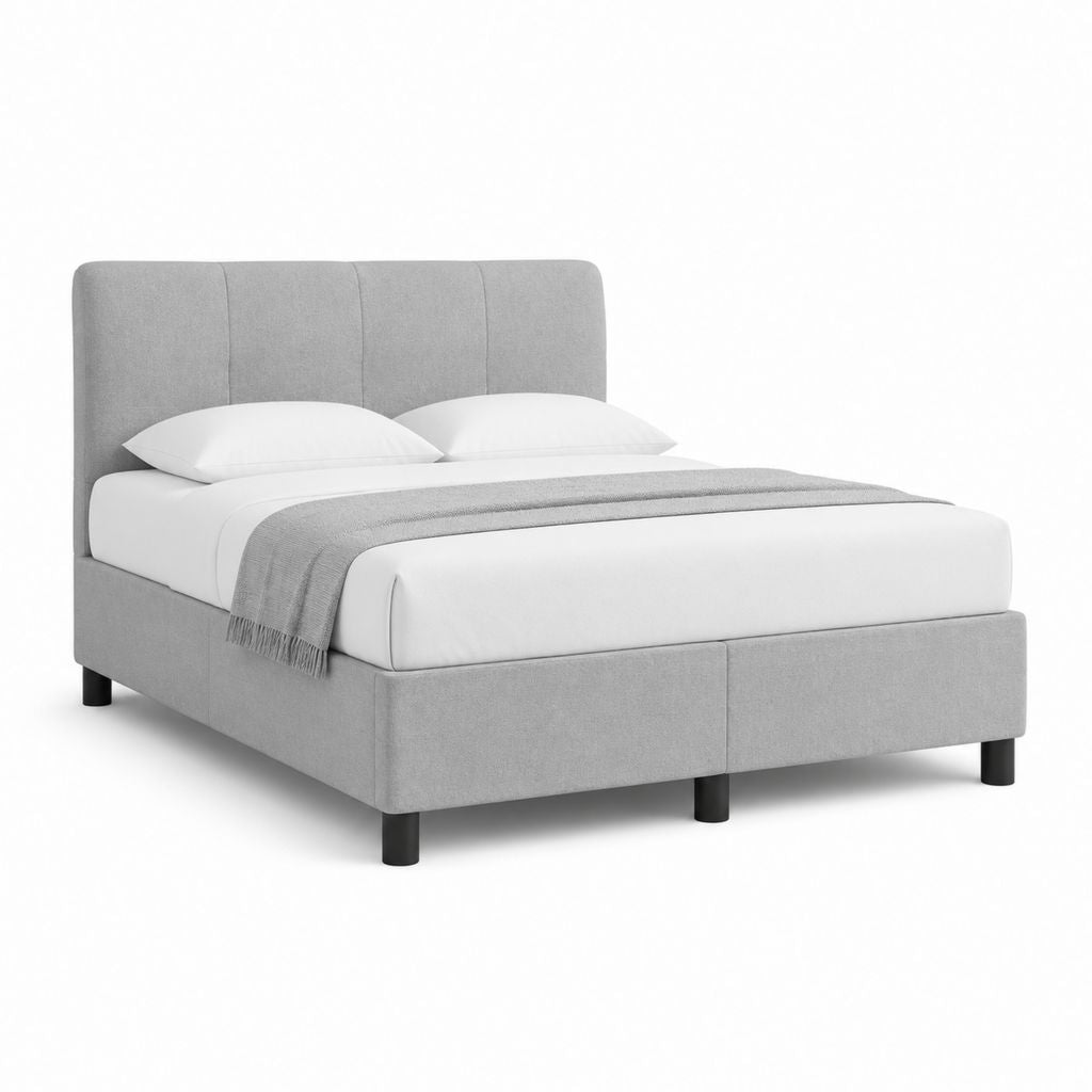 Letto matrimoniale imbottito grigio in poliestere con testiera rettangolare 160 x 200 cm