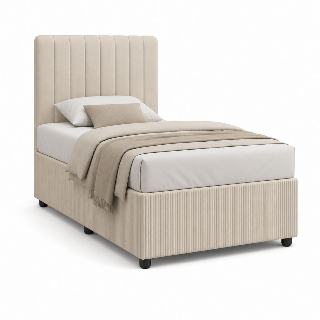 Letto singolo imbottito beige in poliestere a coste rettangolare 90 x 190 cm
