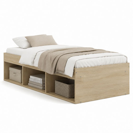Letto singolo con vani contenitore rovere chiaro in truciolare nobilitato 205 x 106 x 50 cm