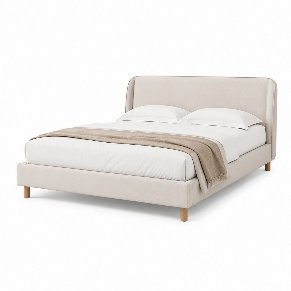 Letto matrimoniale imbottito beige in poliestere con struttura rettangolare 160 x 200 cm