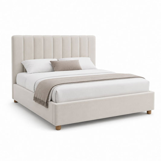 Letto matrimoniale imbottito beige in poliestere 160 x 200 cm