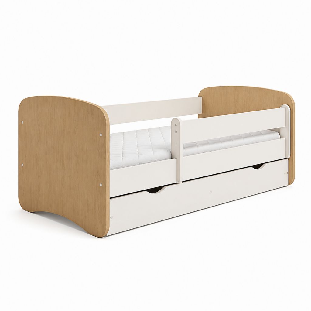 Letto per bambini trasformabile bianco e rovere in MDF 143 x 75 x 70 cm