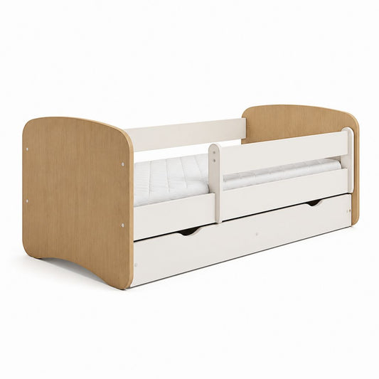 Letto per bambini trasformabile bianco e rovere in MDF 143 x 75 x 70 cm