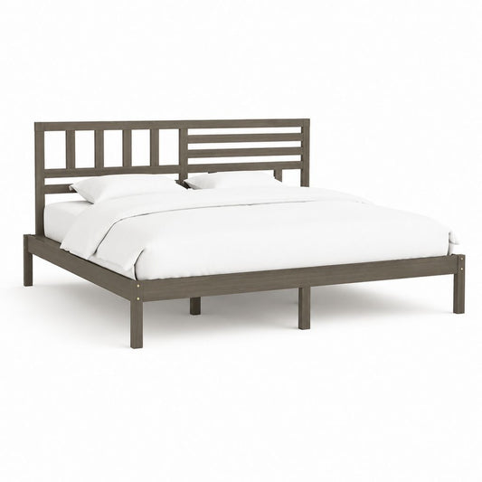 Struttura letto matrimoniale grigio scuro in legno massello rettangolare per materasso 160 x 200 cm