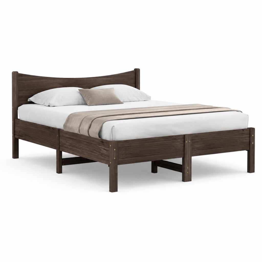 Letto matrimoniale rettangolare marrone scuro in legno massello di pino 160 x 200 cm