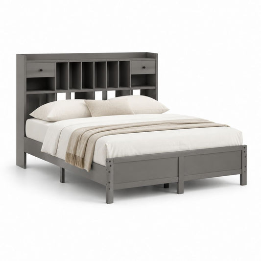 Letto matrimoniale grigio in MDF rettangolare con testiera portaoggetti per materasso 160 x 200 cm