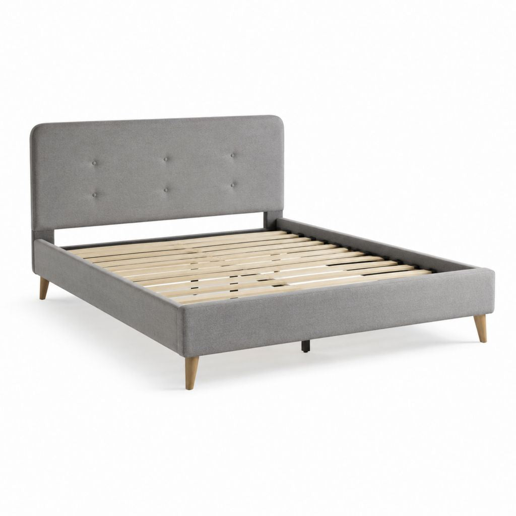 Letto matrimoniale imbottito grigio in poliestere con rete a doghe 160 x 200 cm