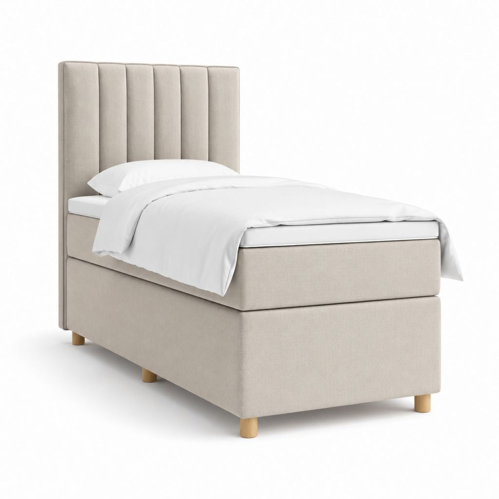 Letto singolo imbottito beige in poliestere rettangolare 90 x 200 cm