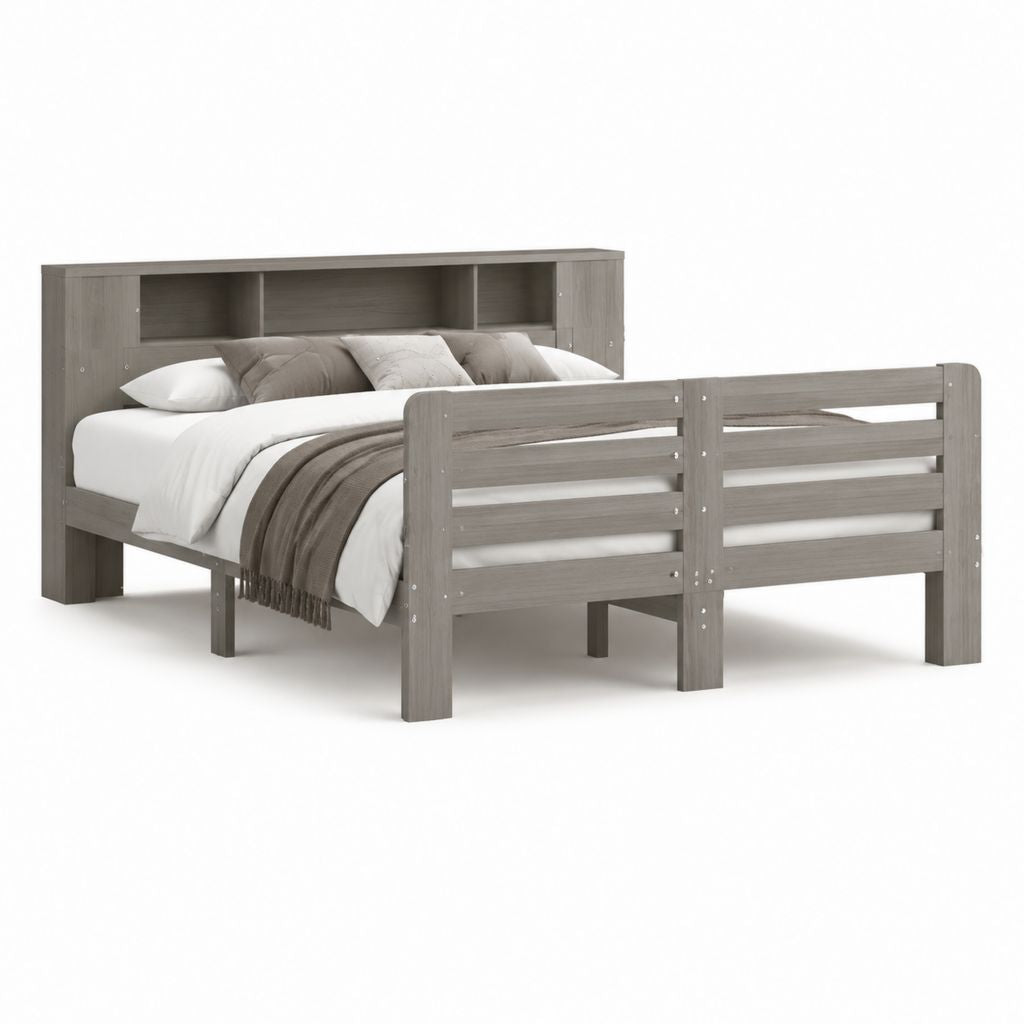 Letto matrimoniale con testiera contenitore grigio rovere in pannello truciolare 140 x 190 cm
