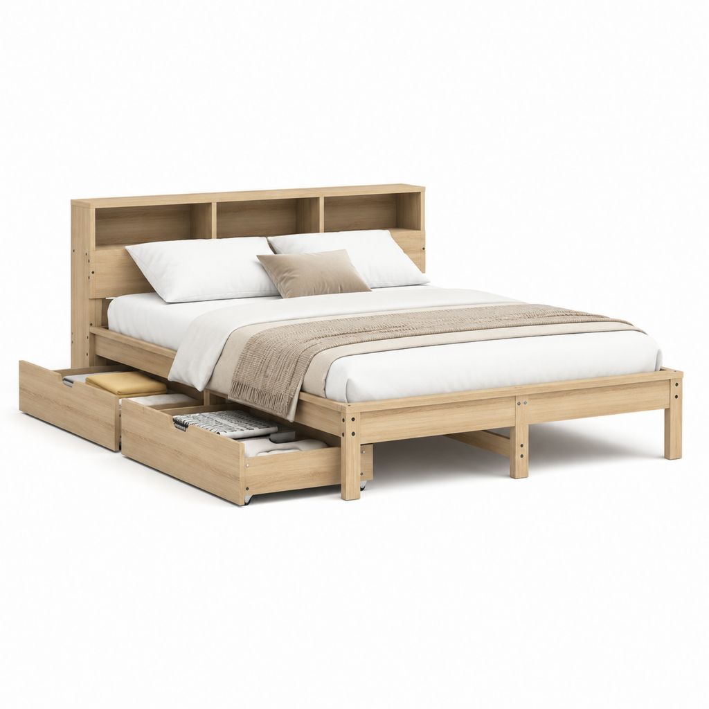 Letto matrimoniale con contenitore rovere chiaro in pannello truciolare 160 x 200 cm