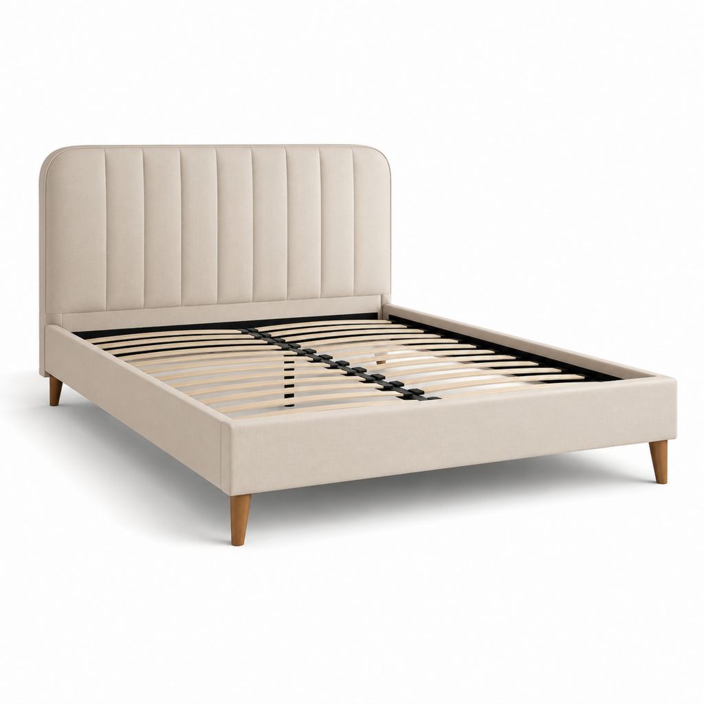 Letto matrimoniale imbottito beige in poliestere con rete a doghe 160 x 200 cm