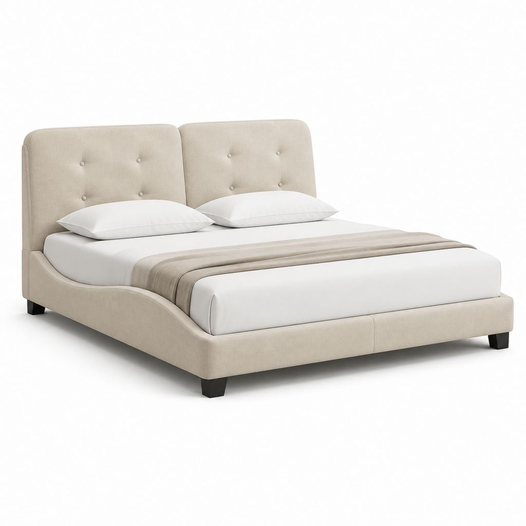 Letto matrimoniale imbottito beige in poliestere con testiera capitonné per materasso 160 x 200 cm 175 x 220 x 112 cm