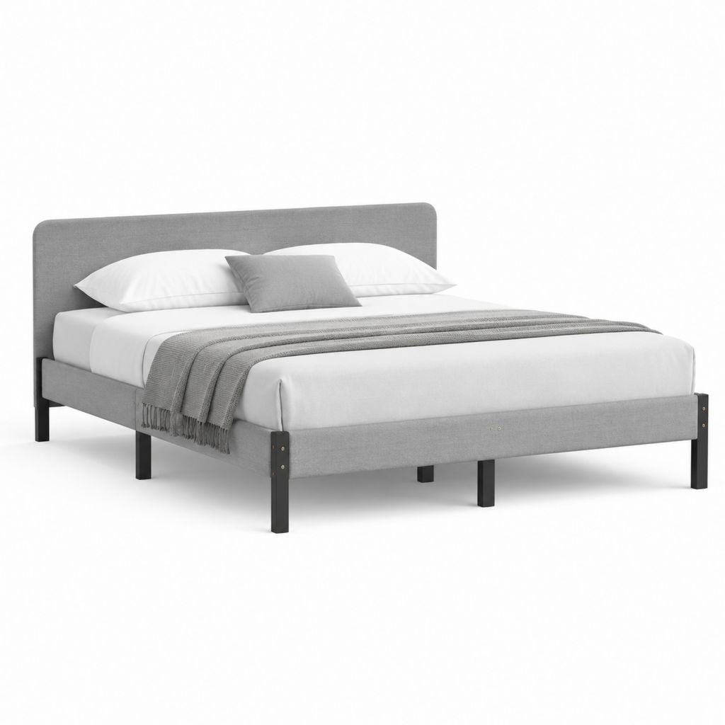 Letto matrimoniale grigio in poliestere con struttura in acciaio 160 x 200 cm
