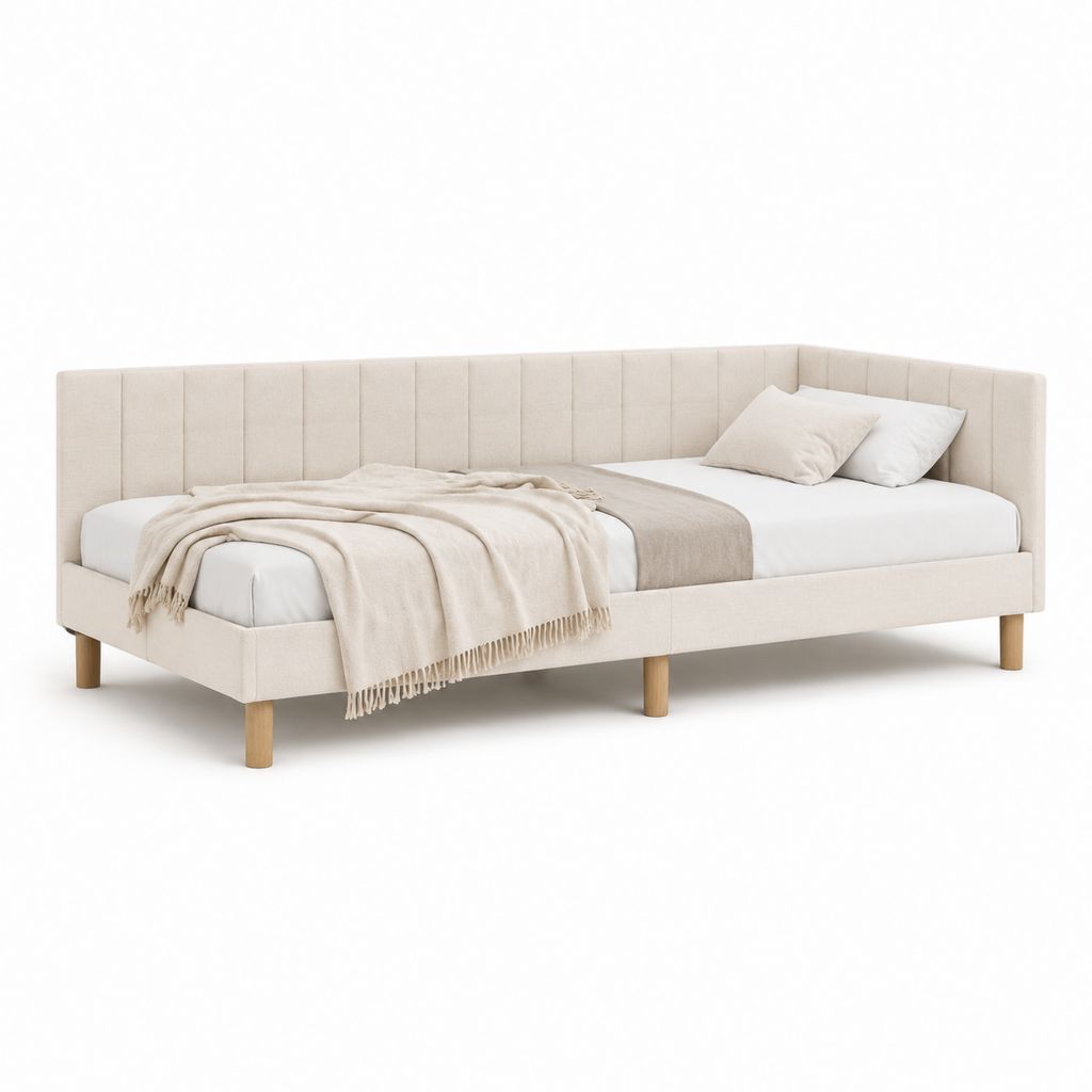 Letto matrimoniale imbottito beige in poliestere con testiera laterale 160 x 200 cm