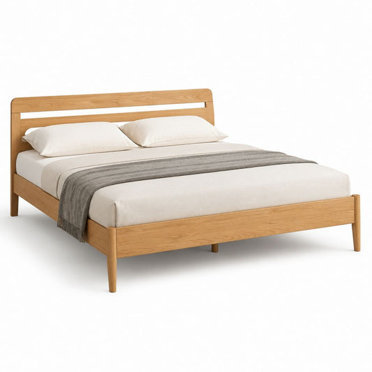 Letto matrimoniale in legno massello naturale 160 x 200 cm con testiera rettangolare