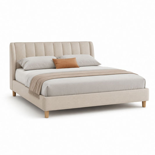 Letto matrimoniale imbottito beige in poliestere rettangolare 160 x 200 cm