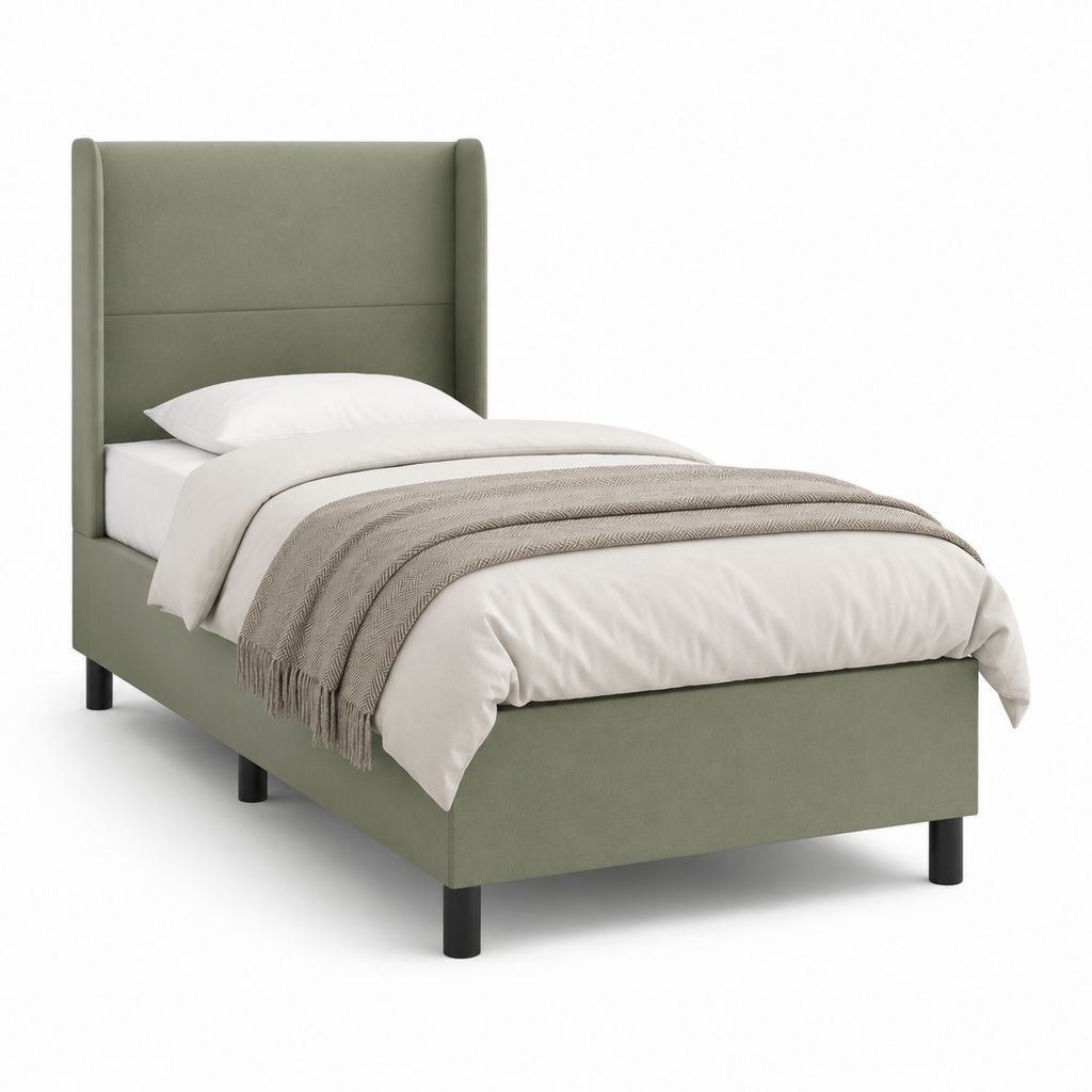 Letto singolo imbottito verde salvia in poliestere con testiera alta 90 x 200 cm