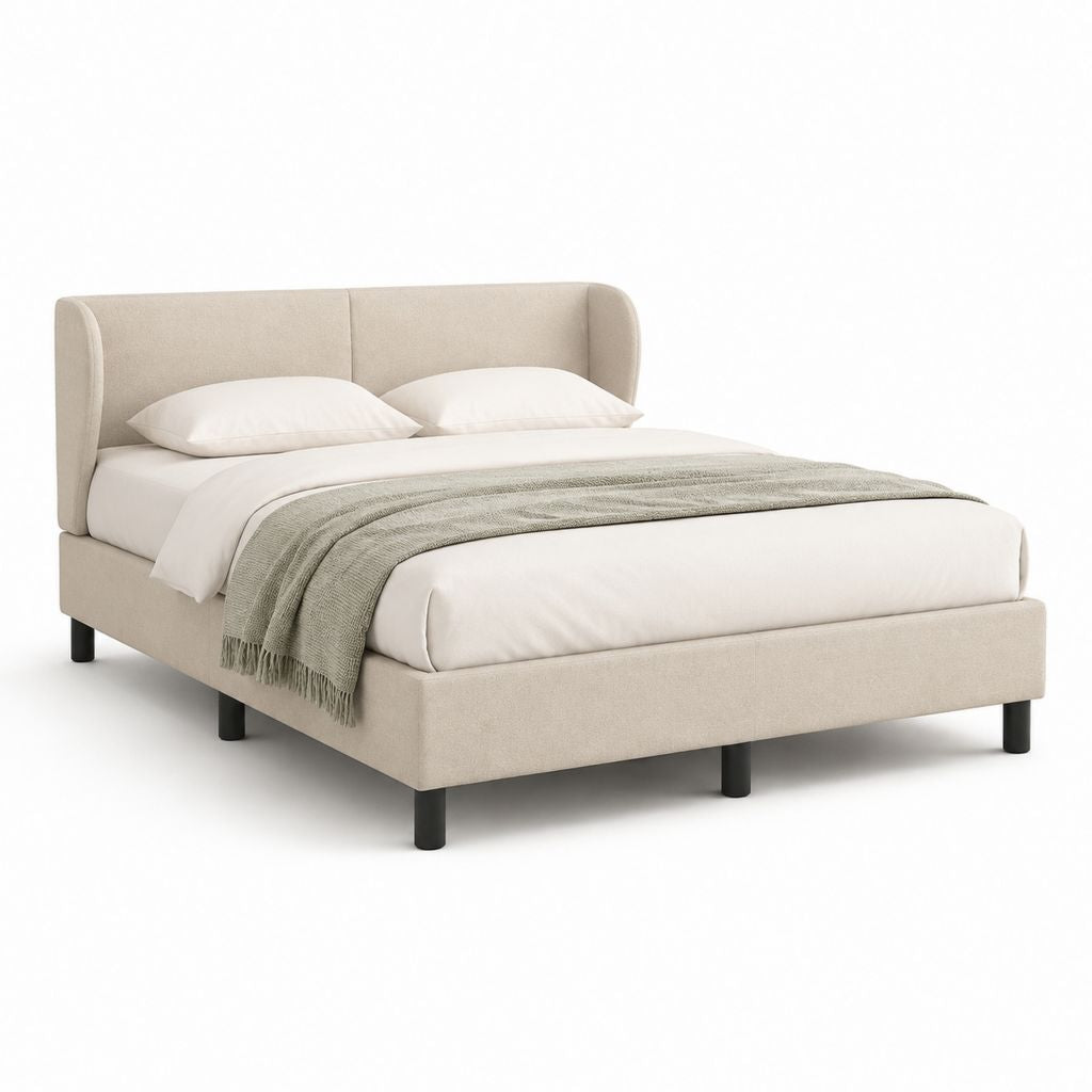 Letto matrimoniale imbottito beige in poliestere 160 x 200 cm 172 x 215 x 105 cm