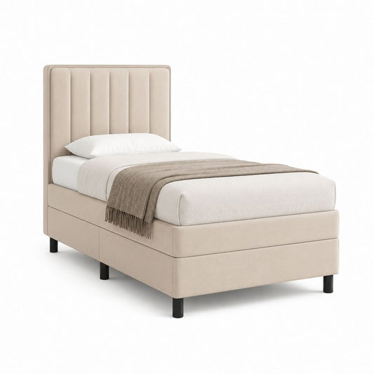 Letto singolo imbottito beige in poliestere rettangolare 90 x 200 cm