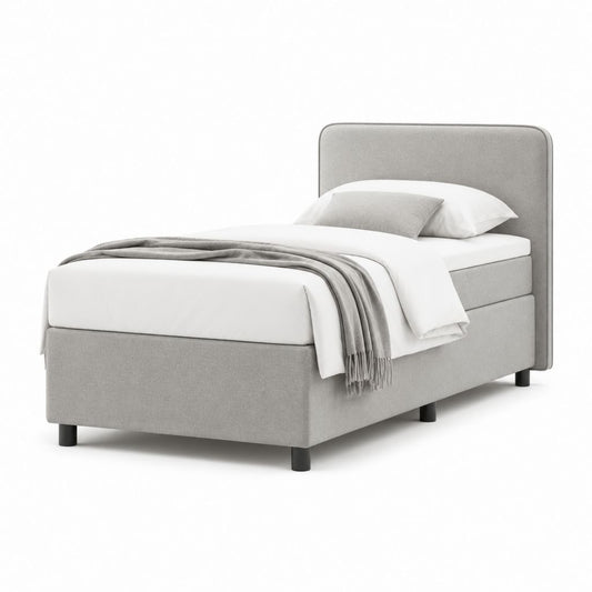 Letto singolo imbottito grigio in poliestere rettangolare per materasso 90x200 cm
