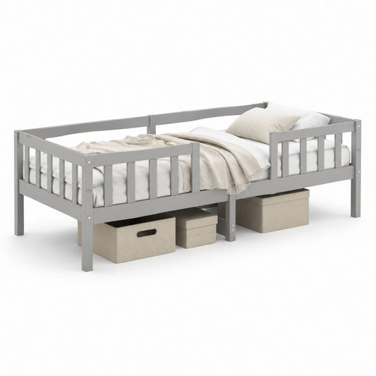 Letto per bambini singolo grigio in legno massello di pino 160 x 80 cm con sponde anticaduta